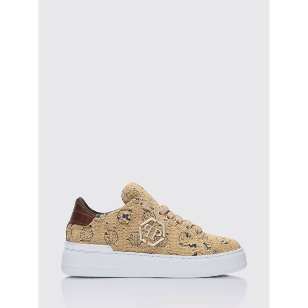 Philipp Plein Men Bleached Denim Sneakers With Hexagon Jacquard Philipp Plein